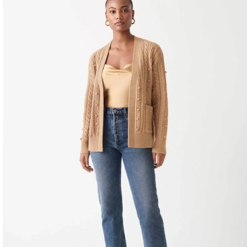 White + Warren Camel Brown Wool Blend Chunky Knit Cardigan Sweater Womens L - Picture 10 of 10
